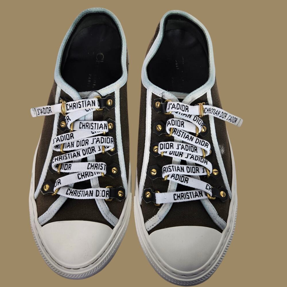 Christian Walk N Dior Canvas Sneakers Low Top Cap Toe JADIOR Lace Up Logo 7.5